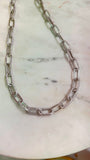 Sterling Silver Paperclip Necklace with Zirconia Accents – 18” + Extender