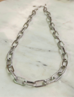 Sterling Silver Paperclip Necklace with Zirconia Accents – 18” + Extender