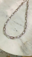 Sterling Silver Paperclip Necklace with Zirconia Accents – 18” + Extender